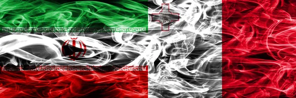 Iran Malta Smoke Flags Placed Side Side Thick Colored Silky — Stock Photo, Image