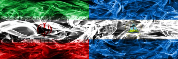 Irán Nicaragua Banderas Humo Colocadas Una Lado Otra Banderas Humo —  Fotos de Stock