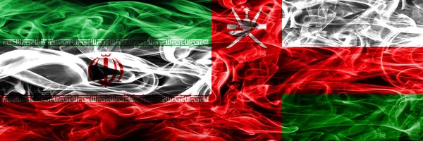 Iran Oman Rök Flaggor Placeras Sida Vid Sida Tjock Färgad — Stockfoto