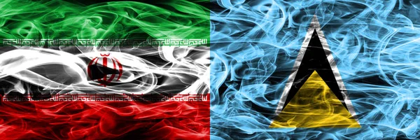 Irán Santa Lucía Banderas Humo Colocadas Lado Lado Banderas Humo — Foto de Stock