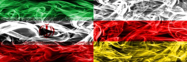 Iran South Ossetia Smoke Flags Placed Side Side Thick Colored — Stock Photo, Image