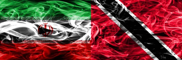 Iran Przeciwko Trynidad Tobago Pali Flagi Umieszczone Obok Siebie Grube — Zdjęcie stockowe