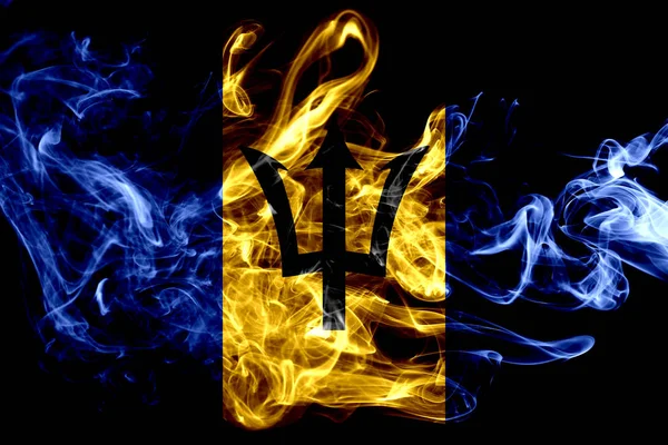 National Flag Barbados Made Colored Smoke Isolated Black Background Abstract — Stock Photo, Image