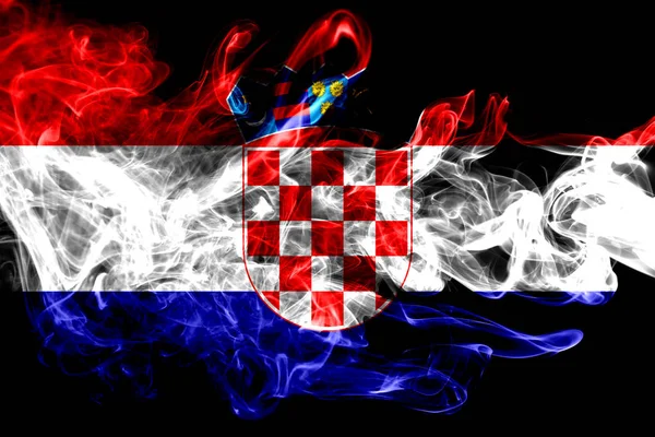 Bandeira Nacional Croácia Feita Fumaça Colorida Isolada Fundo Preto Abstrato — Fotografia de Stock