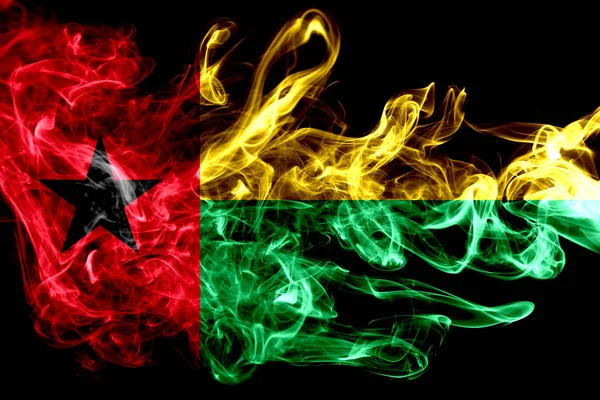 Σημαία Της Γουινέας Μπισάου Κατασκευασμένα Από Χρωματιστό Καπνού Απομονωμένες Μαύρο — Φωτογραφία Αρχείου