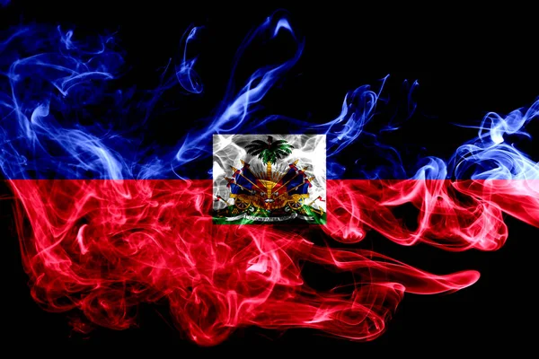 Bandeira Nacional Haiti Feita Fumaça Colorida Isolada Fundo Preto Abstrato — Fotografia de Stock