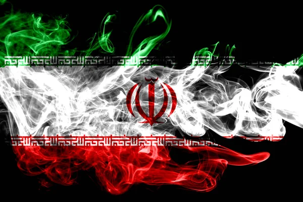 伊朗国旗由黑色背景上的有色烟雾制成 抽象丝质波浪背景 — 图库照片