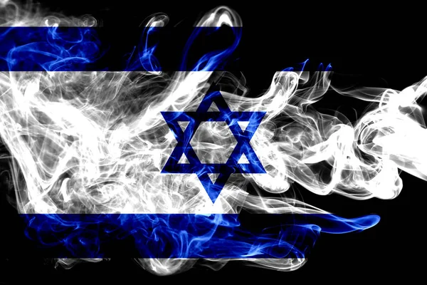 Flaga Narodowa Izraela Wykonane Kolorowych Dymu Białym Czarnym Tle Jedwabiste — Zdjęcie stockowe