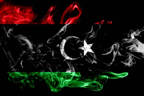 Bandera Nacional Libia Hecha Humo Color Aislado Sobre Fondo Negro — Foto de Stock