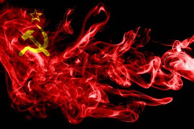 SSCB'in ulusal bayrak renkli duman siyah arka plan üzerine izole yapılmış. Soyut ipeksi dalga arka plan.