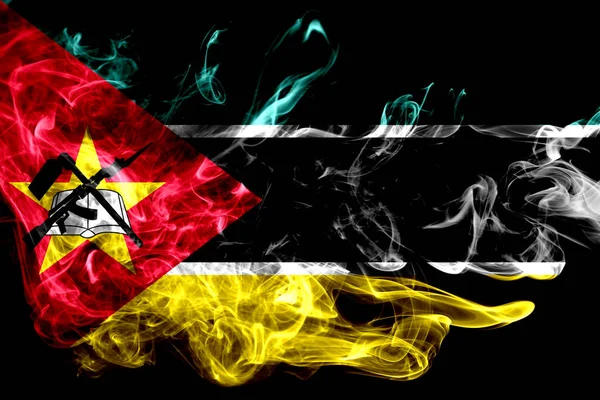 National Flag Mozambique Made Colored Smoke Isolated Black Background Abstract — Stock Photo, Image