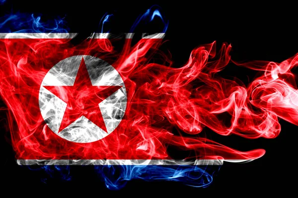 Bandeira Nacional Coreia Norte Feita Fumaça Colorida Isolada Fundo Preto — Fotografia de Stock