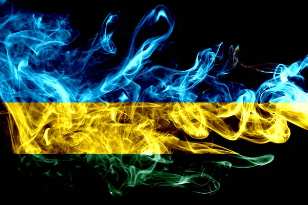 Nationalflagge Ruandas Aus Farbigem Rauch Isoliert Auf Schwarzem Hintergrund Abstrakte — Stockfoto