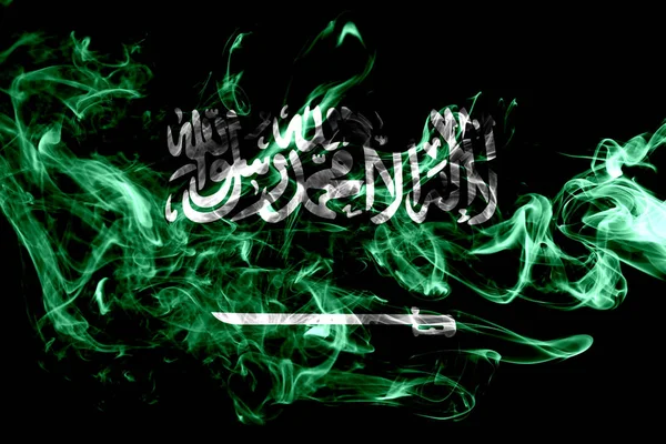沙特阿拉伯国旗由黑色背景的有色烟雾制成 抽象丝质波浪背景 — 图库照片