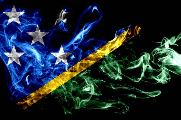 Státní Vlajka Šalamounových Ostrovů Vyrobené Barevného Kouře Izolované Černém Pozadí — Stock fotografie