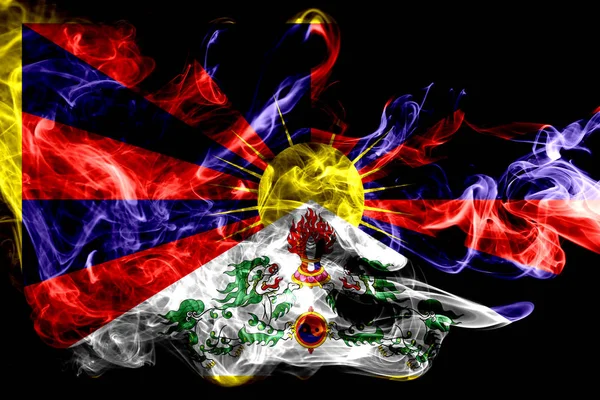 Flaga Tybetu Wykonane Kolorowych Dymu Białym Czarnym Tle Jedwabiste Fale — Zdjęcie stockowe