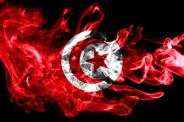 Nationale Vlag Van Tunesië Gemaakt Van Gekleurde Rook Geïsoleerd Zwarte — Stockfoto
