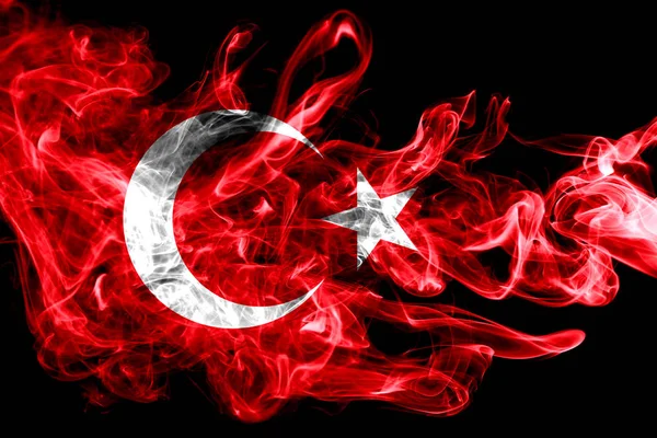 Bandeira Nacional Turquia Feita Fumaça Colorida Isolada Fundo Preto Abstrato — Fotografia de Stock