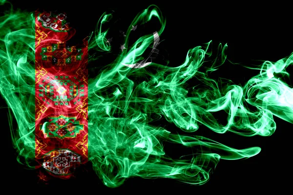 Bandera Nacional Turkmenistán Hecha Humo Color Aislado Sobre Fondo Negro —  Fotos de Stock