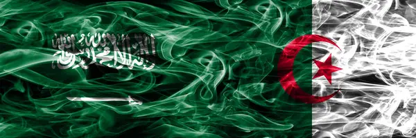 Saoedi Arabië Algerije Rook Vlaggen Naast Elkaar Geplaatst Dikke Gekleurde — Stockfoto