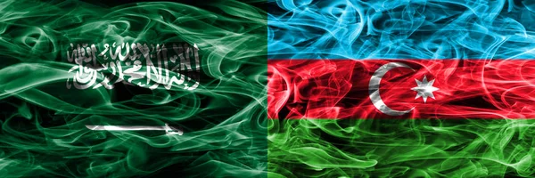 Саудівська Аравія Проти Азербайджану Дим Прапори Розміщені Поруч Товста Кольорові — стокове фото