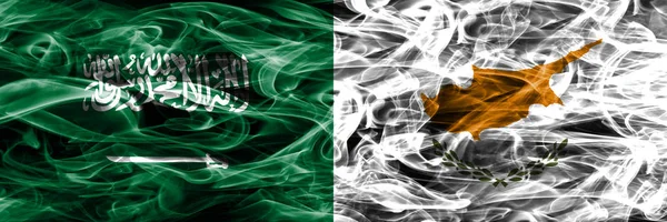 Saudi Arabia Cyprus Smoke Flags Placed Side Side Thick Colored — Stock Photo, Image