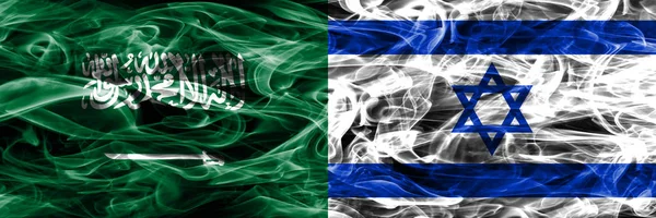Szaúd Arábia Füst Izrael Zászló Egymás Mellé Vastag Színes Selymes — Stock Fotó