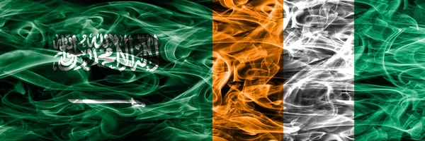 Saoedi Arabië Ivoorkust Roken Vlaggen Naast Elkaar Geplaatst Dikke Gekleurde — Stockfoto