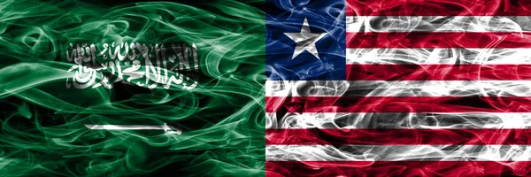Szaúd Arábia Libéria Füst Zászlók Egymás Mellé Vastag Színes Füst — Stock Fotó