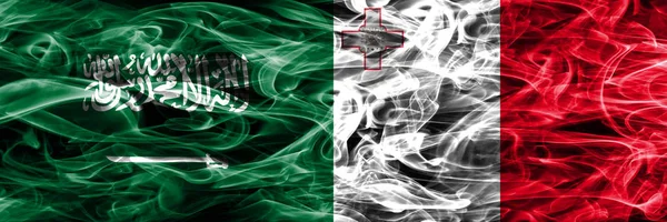 Arabia Saudita Malta Banderas Humo Colocadas Una Lado Otra Banderas — Foto de Stock