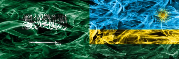 Saudi Arabia Rwanda Rauchfahnen Nebeneinander Platziert Dicke Seidige Rauchfahnen Aus — Stockfoto