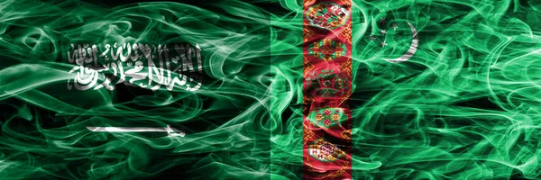 Saudi Arabia Turkmenistan Smoke Flags Placed Side Side Thick Colored — Stock Photo, Image