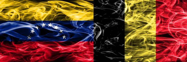 Venezuela België Kleurrijke Concept Rook Vlaggen Naast Elkaar Geplaatst — Stockfoto