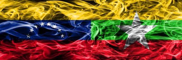 Venezuela Myanmar Bunte Konzept Rauchfahnen Nebeneinander Platziert — Stockfoto