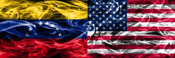 stock image Venezuela vs United States of America colorful concept smoke flags placed side by side