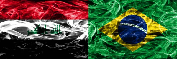 Проти Іраку Бразилії Барвисті Концепція Дим Прапори Розміщені Поруч — стокове фото