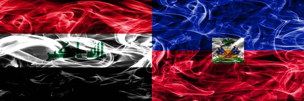 Iraq Haiti Concetto Colorato Bandiere Fumogene Poste Fianco Fianco — Foto Stock