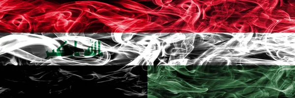 Irak Ungarn Buntes Konzept Rauchfahnen Nebeneinander Platziert — Stockfoto