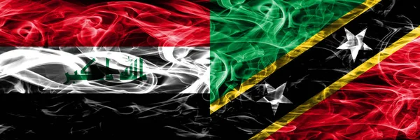 Irak Saint Kitts Nevis Concept Coloré Drapeaux Fumée Placés Côte — Photo