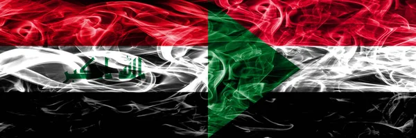 Irak Sudan Färgglada Koncept Rök Flaggor Placeras Sida Vid Sida — Stockfoto