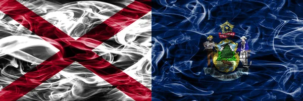 Αλαμπάμα Maine Σημαίες Πολύχρωμο Έννοια Καπνού Τοποθετούνται Δίπλα Δίπλα — Φωτογραφία Αρχείου