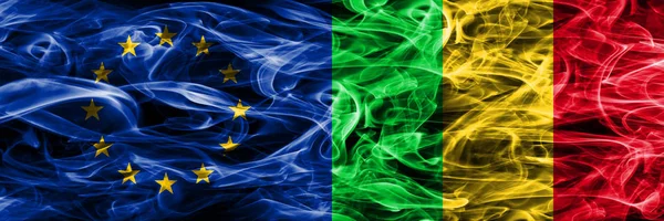 Europe Union Mali Colorful Concept Smoke Flags Placed Side Side — Stock Photo, Image