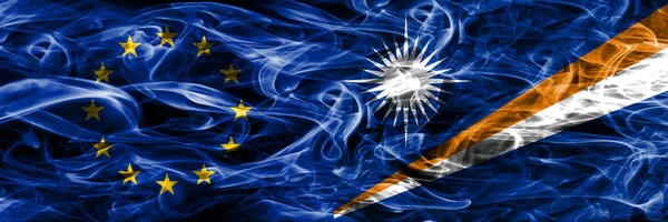 Europe Union and Marshall Islands colorful concept smoke flags placed side by side