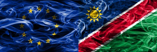 Evropské Unie Namibie Barevné Koncepce Kouřit Příznaky Které Jsou Umístěny — Stock fotografie