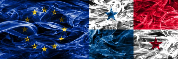 Europe Union and Panama colorful concept smoke flags placed side by side
