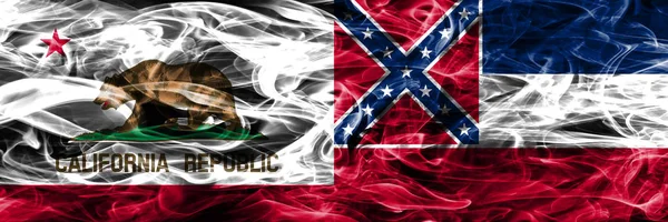 California Mississippi Colorful Concept Smoke Flags Placed Side Side — Stock Photo, Image