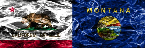 加利福尼亚 蒙大拿五颜六色的概念烟旗并排放置 — 图库照片