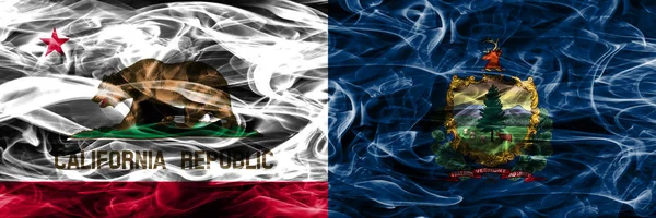 カリフォルニア州対並べてバーモント カラフルな概念煙フラグ — ストック写真