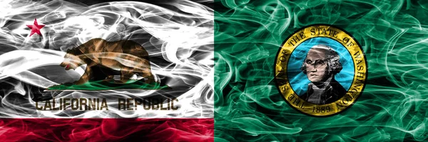 加利福尼亚 华盛顿五颜六色的概念烟旗并排放置 — 图库照片