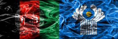 Afganistan vs Bağımsız Devletler Topluluğu duman bayrakları yan yana yerleştirilmiş kopyalayın. Kalın ipeksi duman bayrak Afganistan Afganisi ve Bağımsız Devletler Topluluğu kopya, renkli